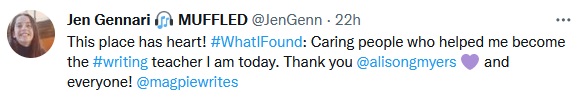 A Tweet from Jenninfer Gennari about What She's Found at Boyds Mills