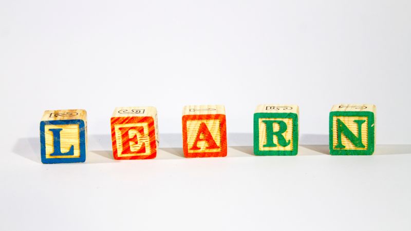 The word learn on blocks, visualization for course on Educational Publishing