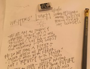 Judy Blundell always writes the high points of our lunches on the tablecloth—as long as it’s paper!