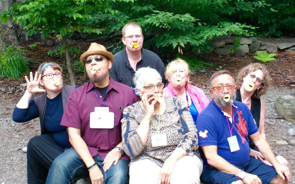 Floyd Cooper with a group at the Boyds Mills Retreat Center 