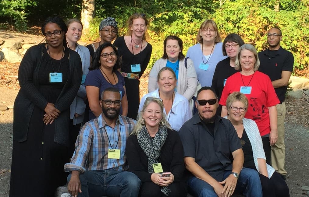 Floyd Cooper with a group at the Boyds Mills Retreat Center 