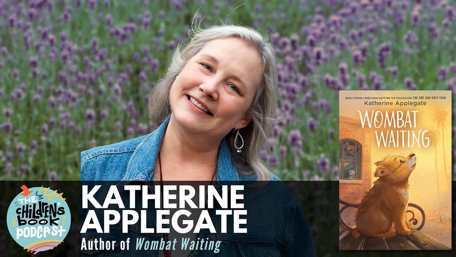 applegate-cbp Photo of Katherine Applegate and her book cover, Wombat Waiting
